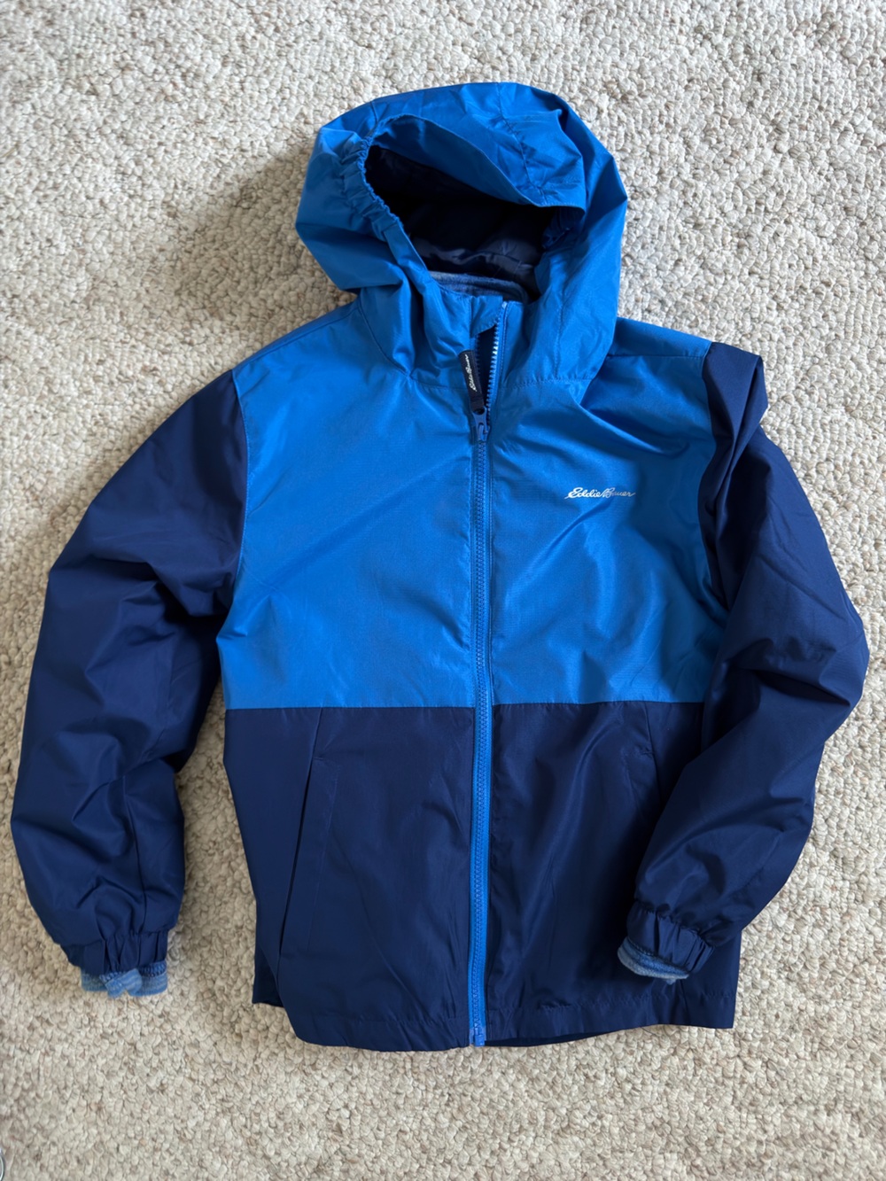Eddie Bauer Boys' Blue Hooded Two-Tone Windbreaker Jacket M10/12